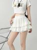 Kawaii Mini Skirt Women High Waist Ruffled Pleated Tulle Cake Slim Skirt Shorts Female Korean White Lolita Skirt Large Size