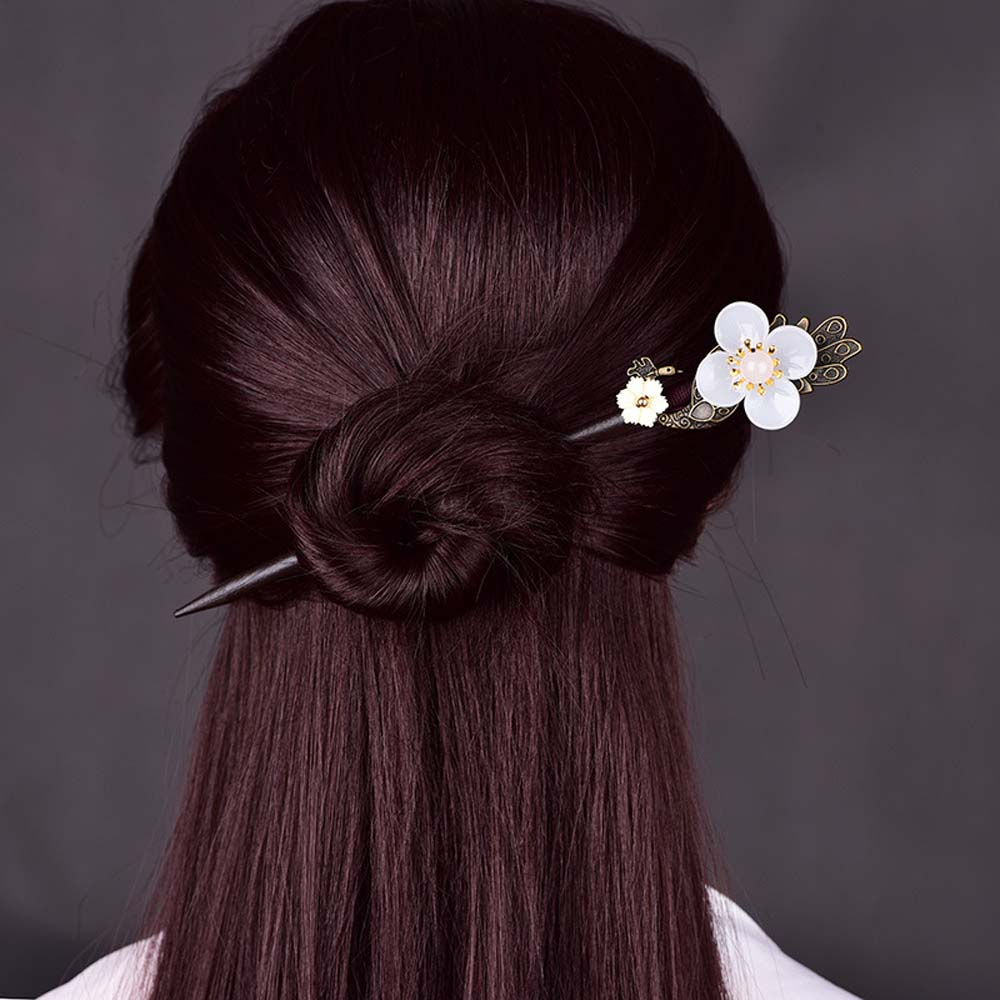 Girls Glaze Flower Chinese Style Female Antique Hairpin Han Costume Accessories Wooden Hair Stick