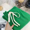Summer Casual Pants Elastic High Waist Adjustable Drawstring Long Trousers Solid Color Pleated Straight Wide Leg Pants