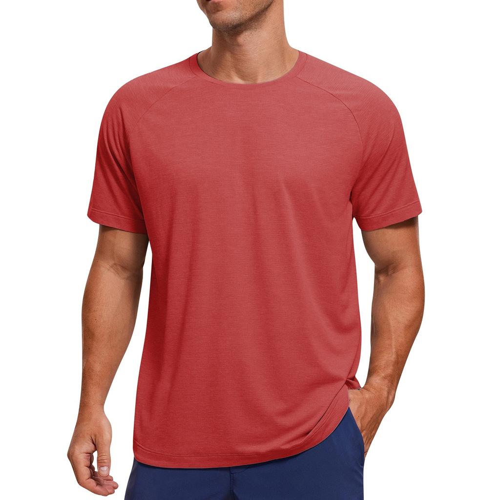 Men's Casual Fashion Shoulder Insert Round Neck Short Sleeved Solid Color T-shirt