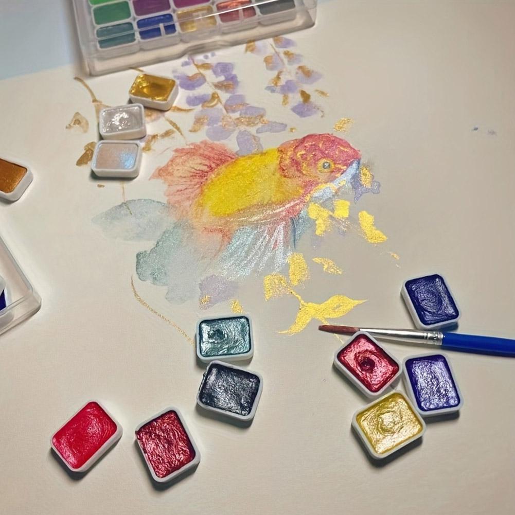 20 Colors Pearlescent Solid Watercolor Painting Set Portable Box Shiny Metal Painting Art Supplies Pigment Palette Drawing Tools