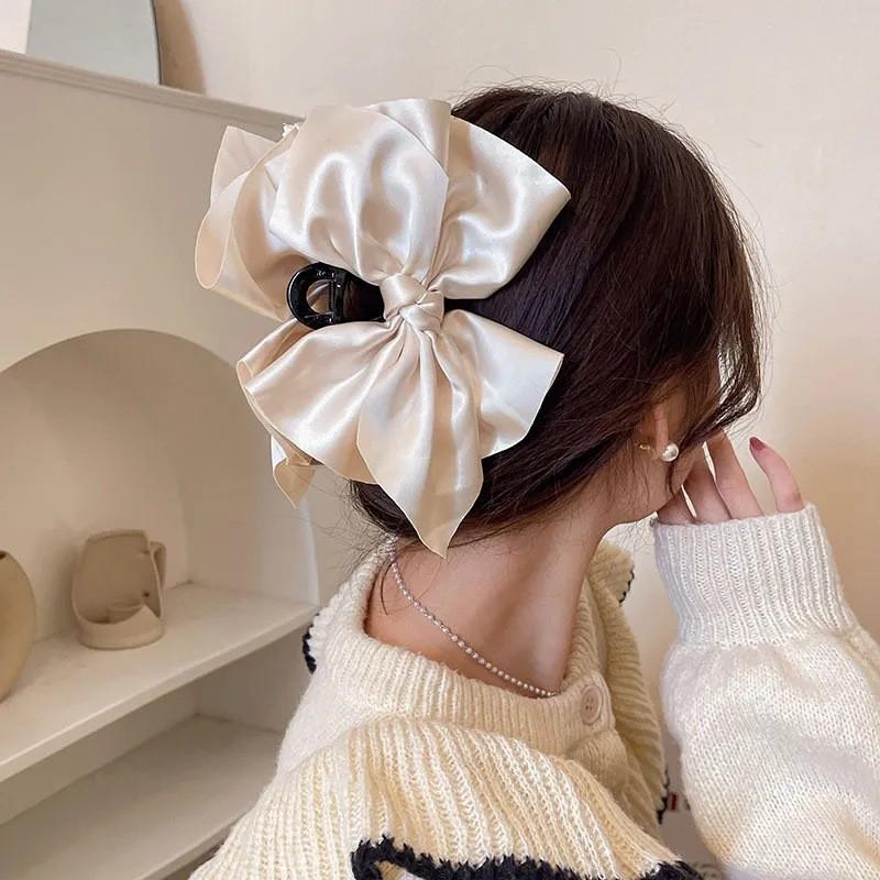 Large Summer Lace Edge Bow Claw Clip Hair Accessory for Women - Multi-Layer Feather Design