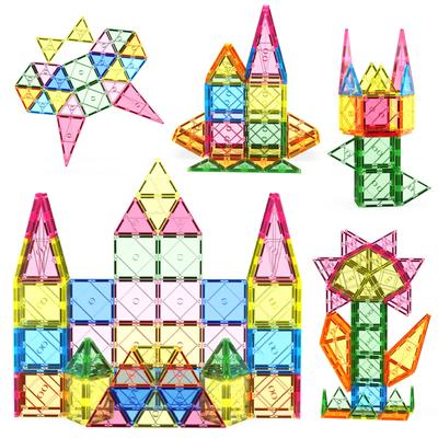 Магнитные конструкторы AOMACO, набор из 63 деталей, развивающая игрушка, 3D-пазл, цветные прозрачные магнитные плитки, STEM-образование, пространственное мышление,