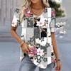 Y2k Floral Print T-shirt for Women, V-neck Short Sleeve Tops, Summer Fashion Blouse for Women, Harajuku Clothing, Daily Oversized T-shirts