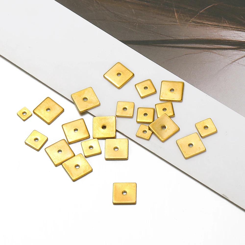 50pcs Stainless Steel Gold Square Flat Spacer Beads 4mm 5mm 6mm 8mm Loose Beads Charms for Jewelry Making DIY Bracelet Supplies