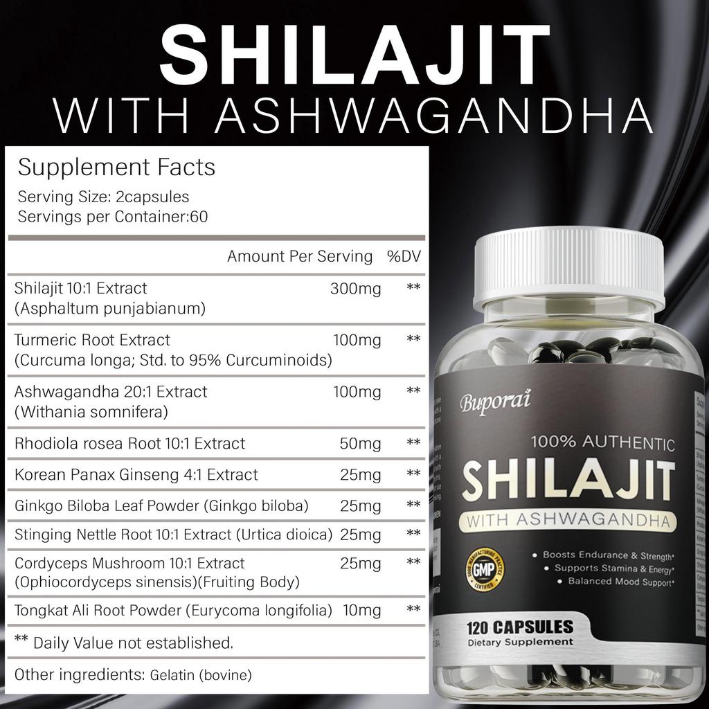 Shilajit - Ashwagandha, Turmeric - Boosts Endurance and Energy, Balances Mood