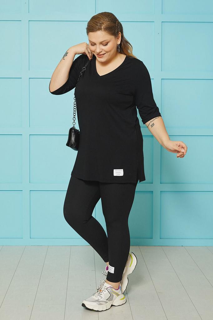 Женская стильная футболка большого размера, свободная базовая футболка с v-образным вырезом