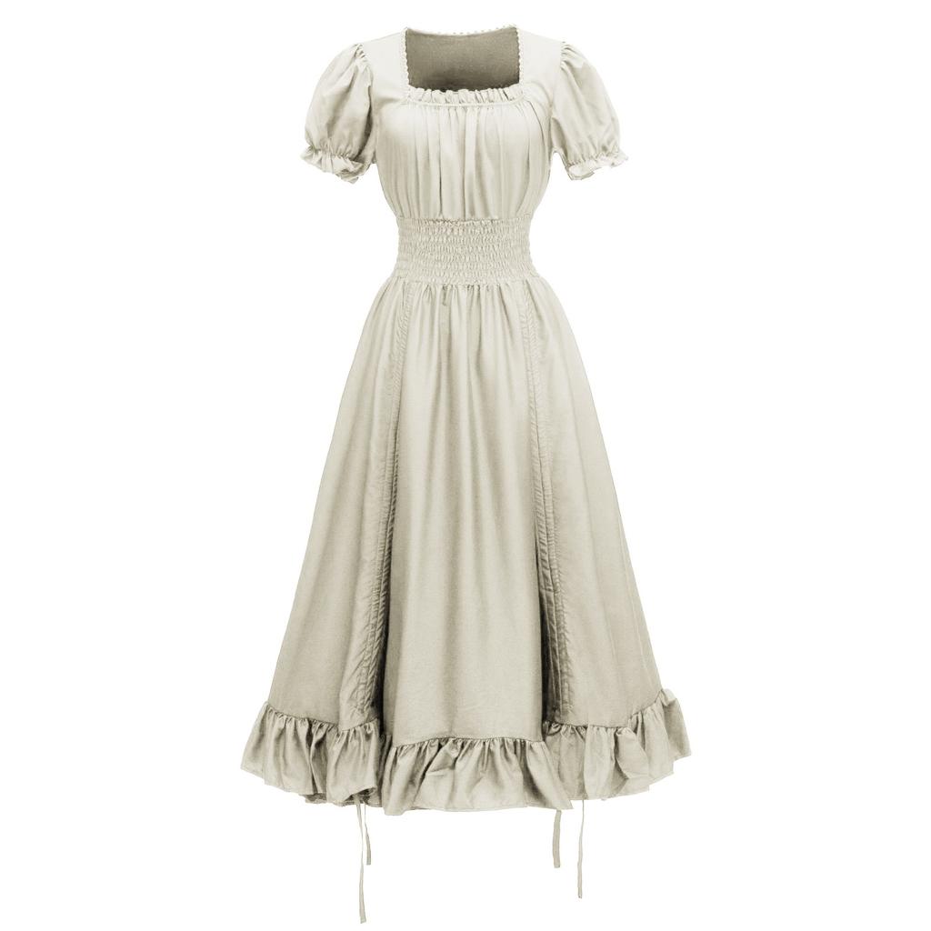 Платье для женщин, сценический костюм на Хэллоуин, COS, ретро, ​​однотонное платье с поясом, вечернее, вечернее, длинное платье