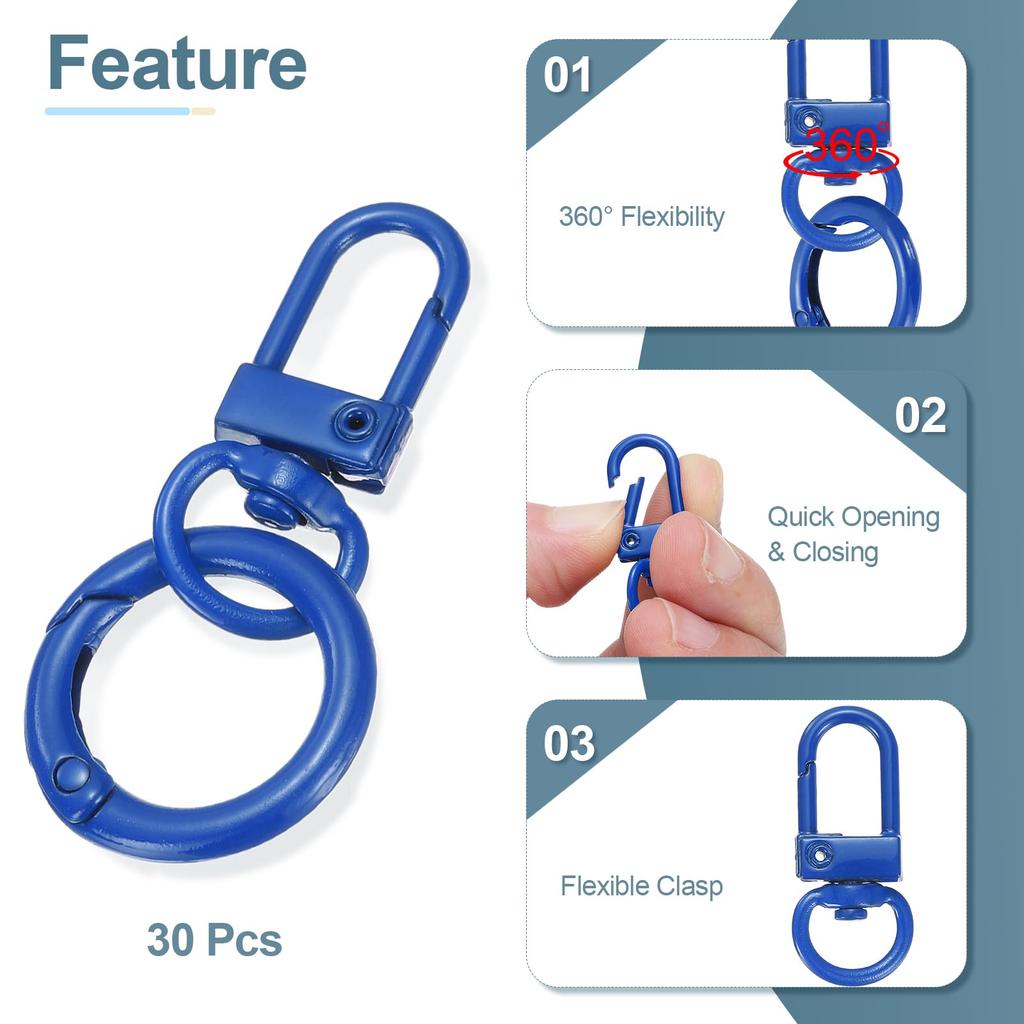 30pcs Lobster Claw Fastener Keychain Swivel Trigger Clips Zinc Alloy Colorful Key Chain Clips Snap Hook Jump Flat Split Ring DIY Craft Jewelry Making