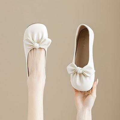 Отличные удобные туфли Мэри Джейн с бантом, женские осенние 2025, новые туфли на одной педали на мягкой подошве, балетки на плоской подошве с мелким вырезом, одинарные туфли