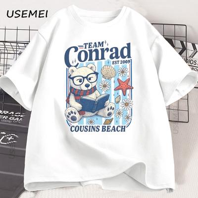 Командная футболка Conrad Junior Mint Bear Летняя пляжная футболка Мужская Женская Свободная Хлопковая Футболка с Коротким Рукавом Футболка с Круглым Вырезом Дышащая