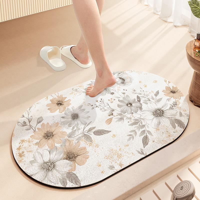 Rose Anti Slip Bathroom Absorbent Floor Mat Household Quick Drying Foot Mat Bathroom Bedroom Carpet