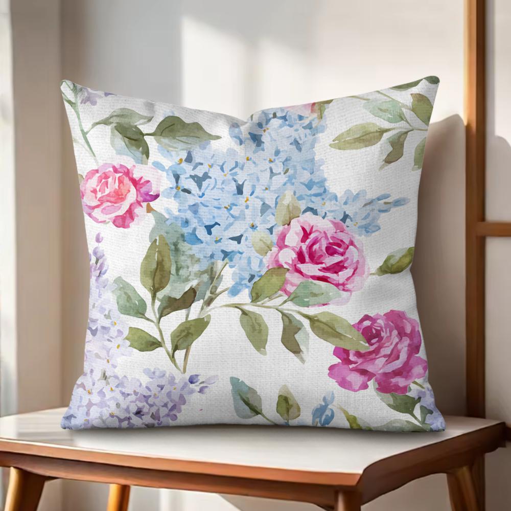 Hydrangea Cushion Cover Natural Linen Organic Fabric DoubleSided Printing Couch Pillow Covers Home Decor Gift