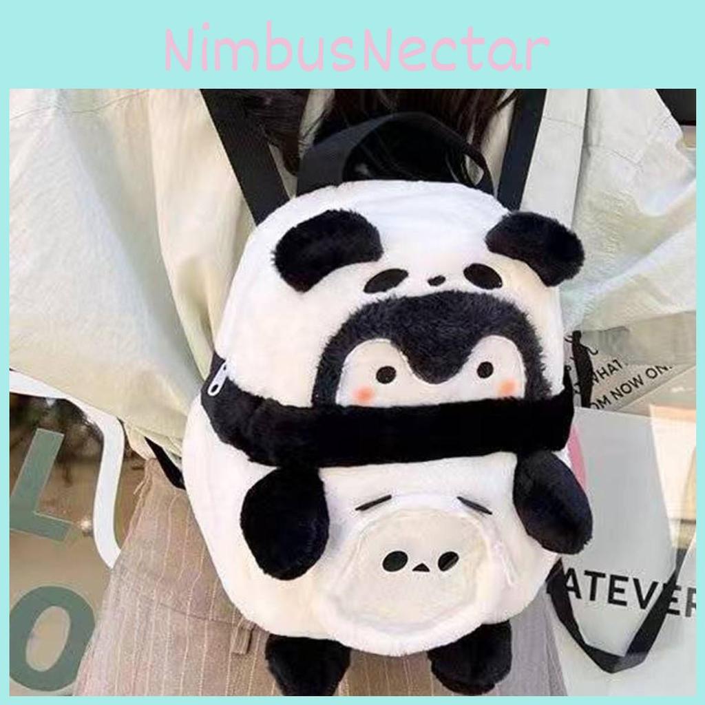 Panda Plush Bag With Zipper Closure For Daily Use And Cute Cartoon Style