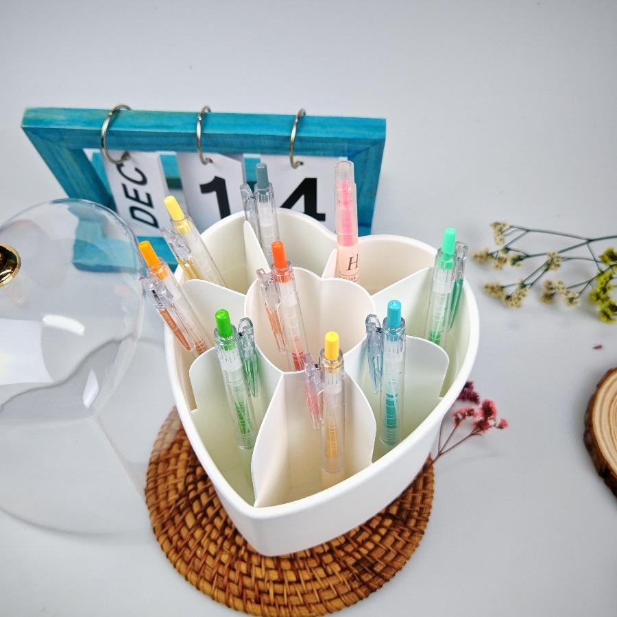 360 Rotating Large Capacity Dustproof Makeup Storage Box Heart-shaped Desktop Makeup Storage Tube Eyebrow Pencil Bucket