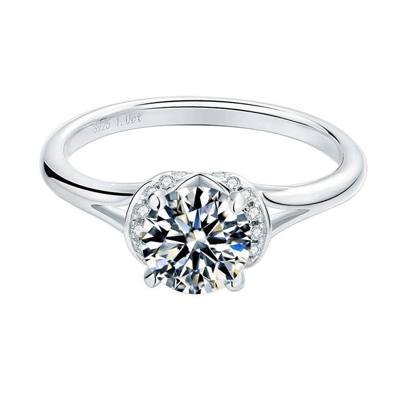 Настоящее кольцо с муассанитом, 1 карат, цвет D, круглый бриллиант бриллиантовой огранки, тест пройден, кольца-пасьянсы с муассанитом и бриллиантом для женщин, ювелирные изделия