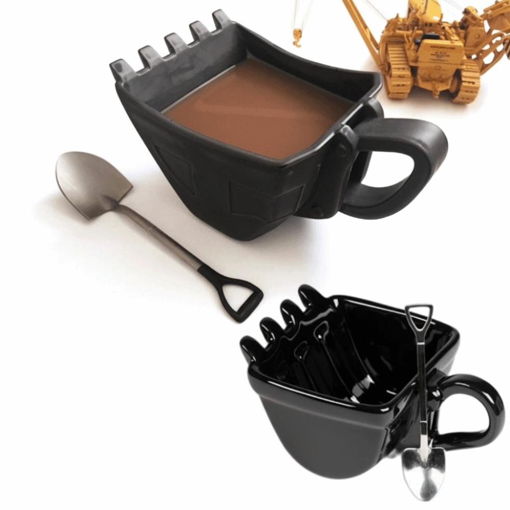 Durable 330ml Capacity Excavator Model Coffee Mug ABS Black Excavator Bucket Coffee Mug Coffee Mug with Spoon Home Use