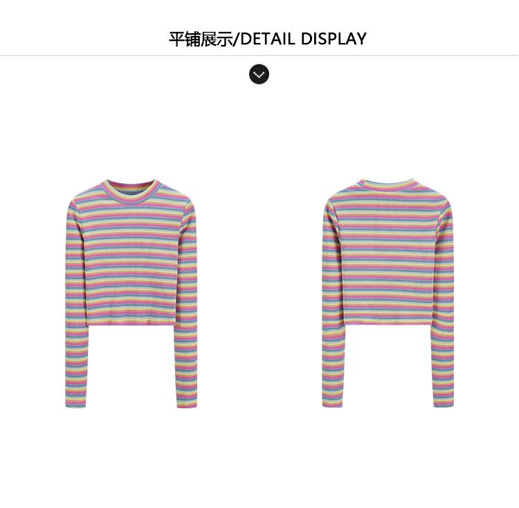 Spring and Autumn Colored Striped Long-Sleeved T-Shirt