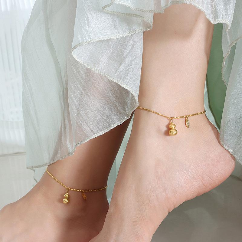Niche Casual Style Small Gourd Подвеска Lucky Oval Piece Design Ожерелье Браслет Ножной Браслет Ювелирные Изделия Комплект