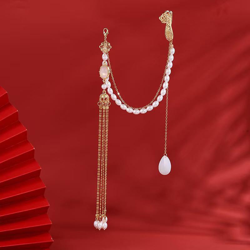 Имитация жемчуга Женское украшение Ханфу Ювелирные изделия Длинная подвеска-кисточка Аксессуары для ципао Сплав Ципао Прессованный лацкан
