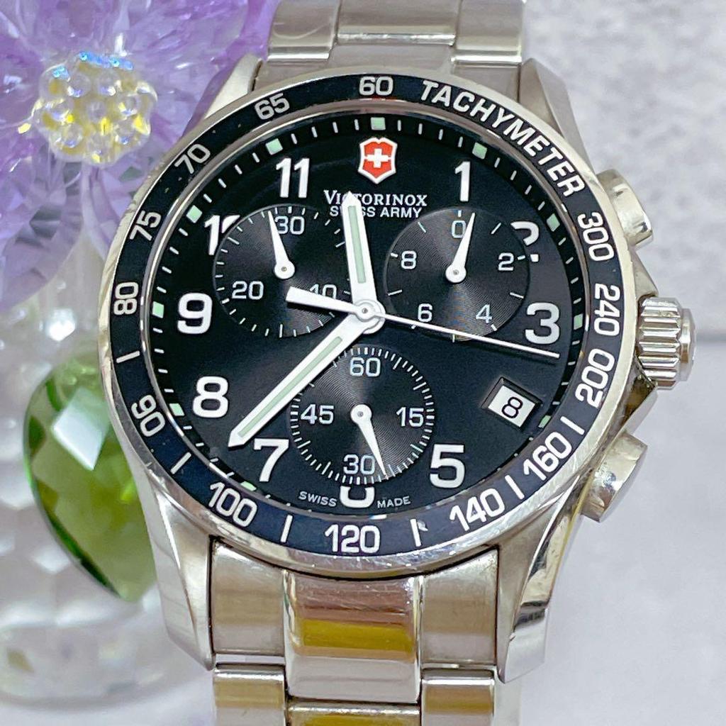 Б/у Мужские часы Victorinox Chronograph Date с черным циферблатом №745