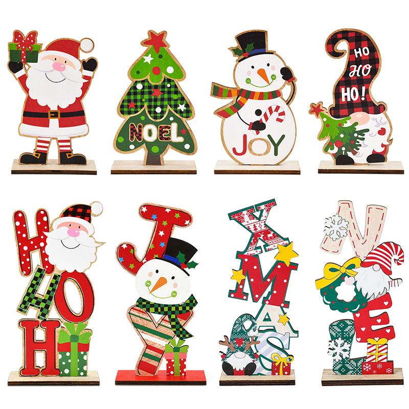 Christmas Wooden Ornaments Santa Claus Snowman Xmas Tree Desktop Signs 2025 New Year Party DIY Decoration For Home Navidad Gifts