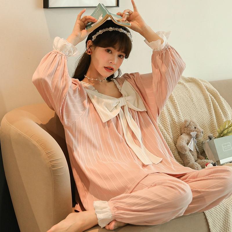 Autumn Winter Women Korean Temperament Retro Sweet Long-sleeved Cotton Pajamas Set Nordic Fashion Palace Style Princess Style Home Clothes