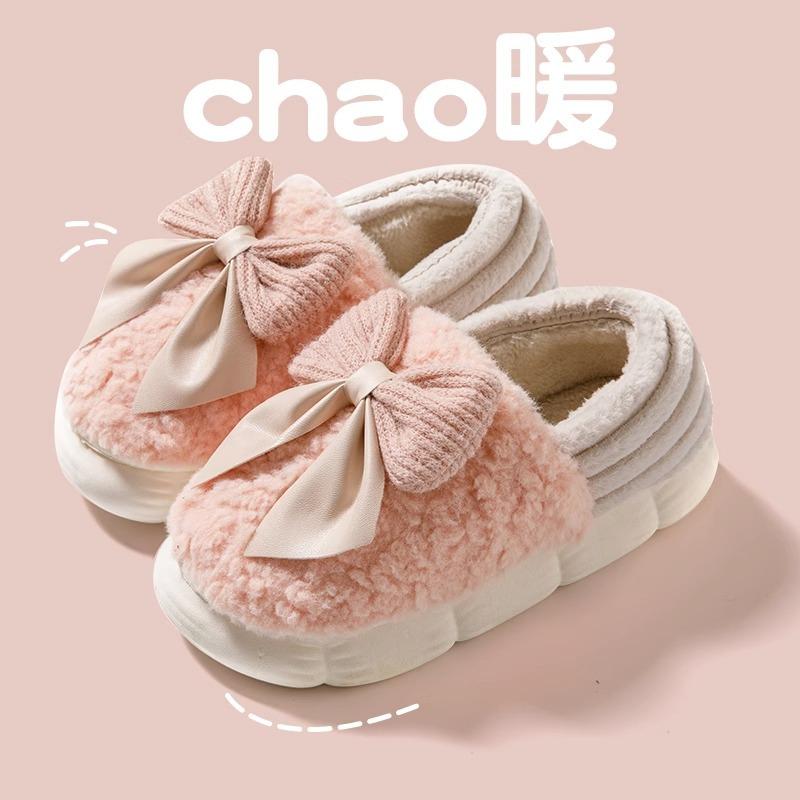Модные женские ретро-модные хлопковые тапочки с бантом, женские осенне-зимние домашние тапочки для помещений 2025, теплые, мягкие, плюшевые, хлопковая обувь для девочек