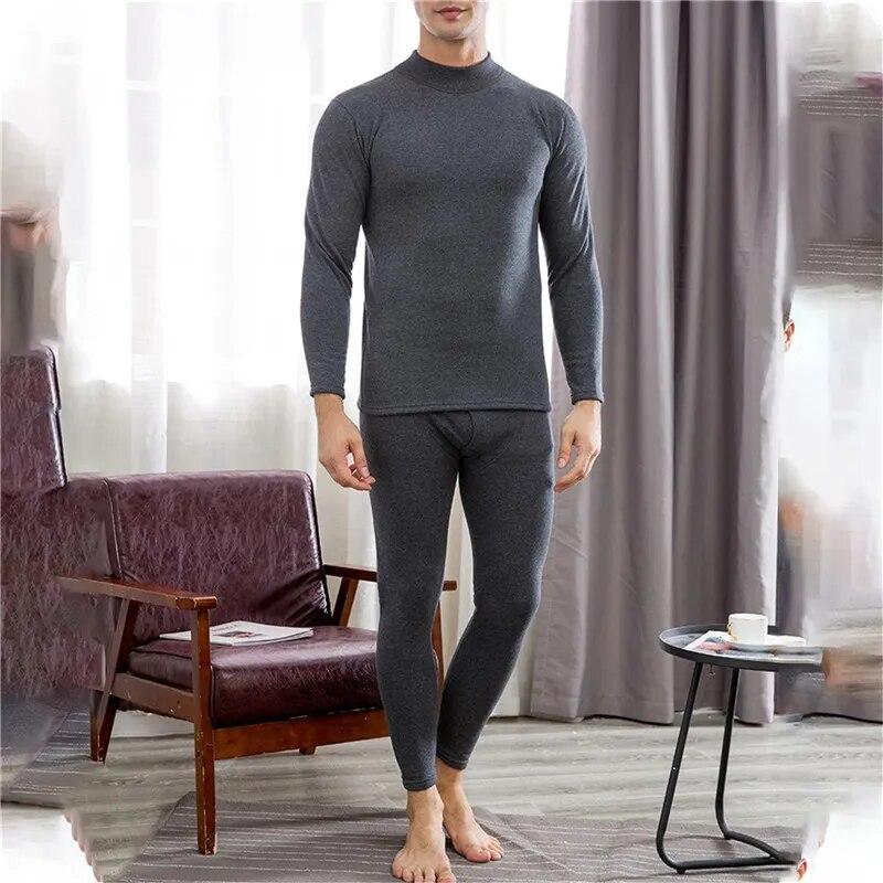 Winter Men Thermal Underwear Warm Soft Cotton Fleece-Lined Warm Panels Long Johns Thermo Clothing Pajamas Set