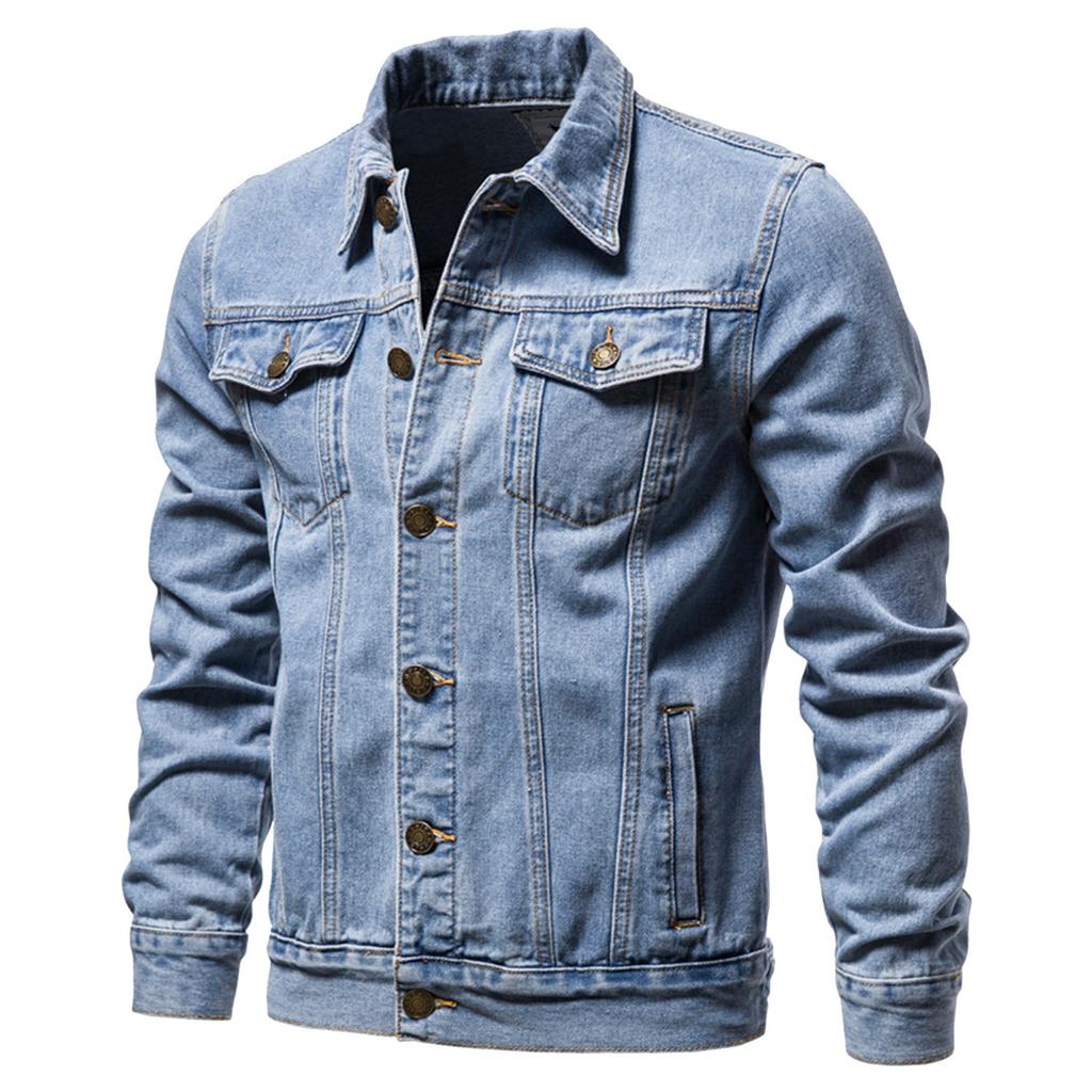 Men's Casual Workwear Long Sleeve Lapel Collar Denim Jacket Loose Multi Pocket Jacket Denim