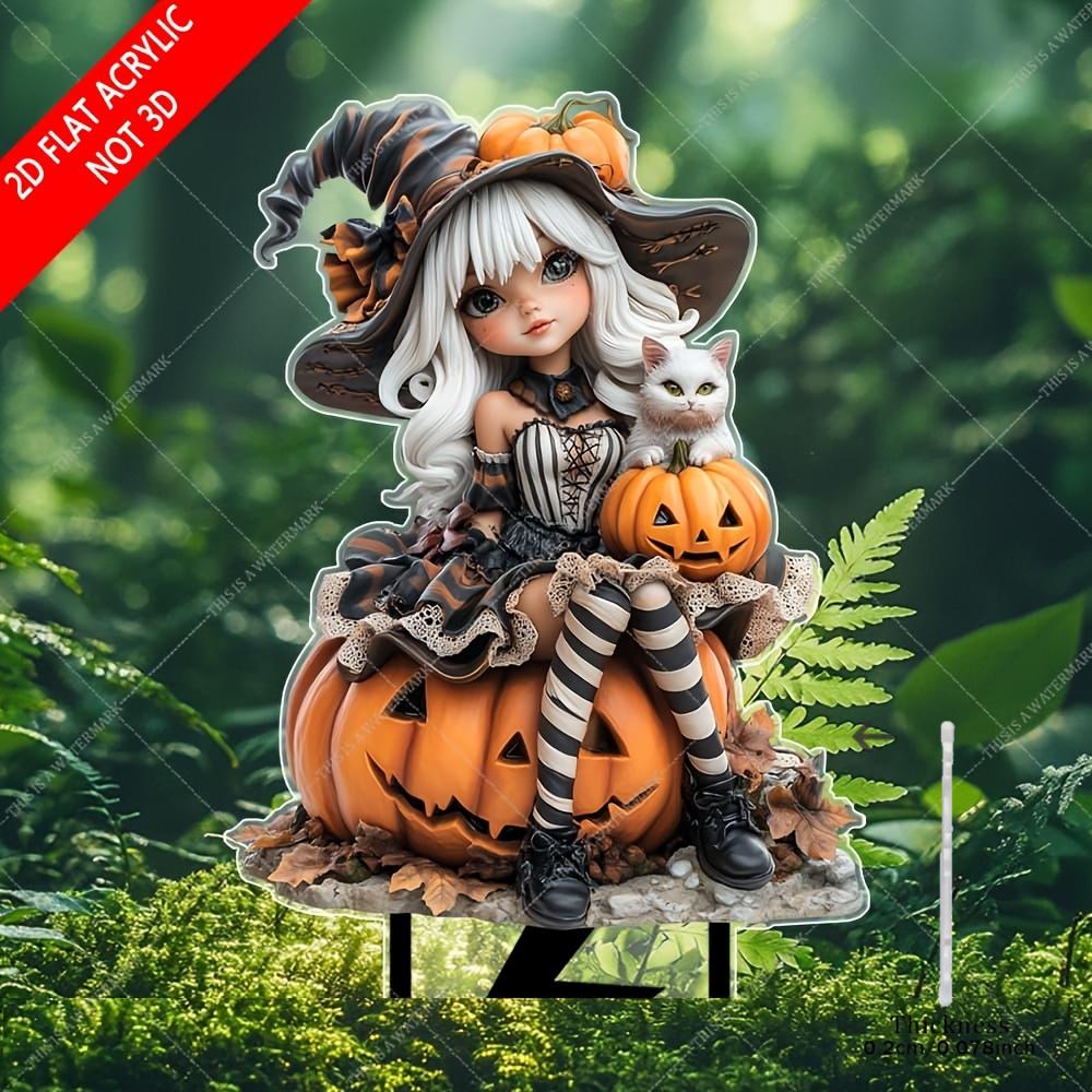 Плоская 2D акриловая уличная декорация ведьмы и кошки, для сада, газона, горшечных растений и ландшафтного искусства, тема Хэллоуина, подходит для 11 праздников