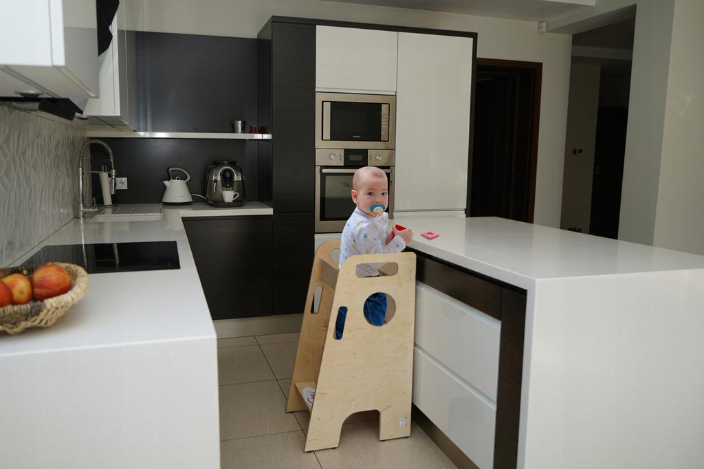 Kitchen Helper For Children Solid Adjustable White Polish