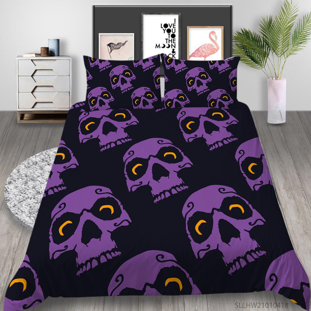 Постельное белье с принтом в виде головы черепа, односпальная двуспальная кровать, полноразмерная персонализированная наволочка с темным узором и пододеяльник 2 или 3 удобных украшения для дома