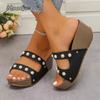 Fashion Women's Platform Open Toe Wedge Sandals Thick Sole Peep-Toe Summer Shoes Large Size43 Beaded Slip On Sandals Zapatos De Mujer