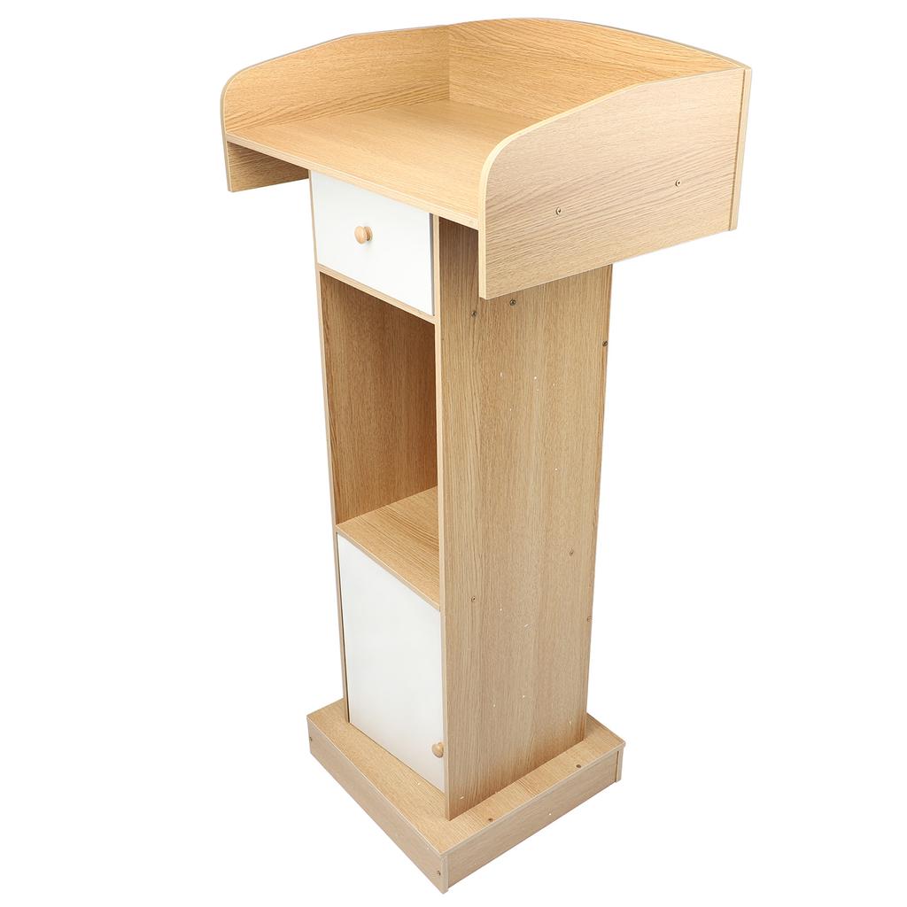 Pulpit Podium Stand MDF Modern Floor Standing Reception Desk Classroom Lectern with Storage Shelf