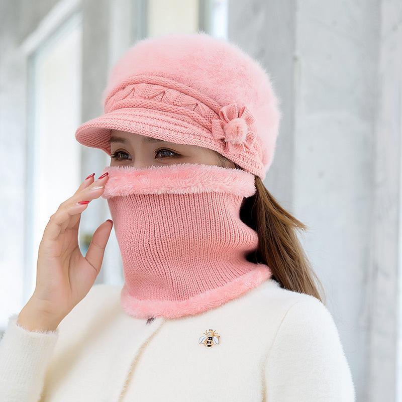 Women Winter Hat Keep Warm Cap Add Fur Lined Hat Scarf Gloves Set Warm Hats Casual Rabbit Winter Knitted Hat
