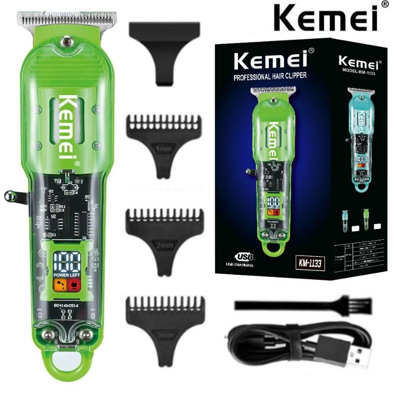 Kemei KM-1133 Аккумуляторная машинка для стрижки волос Парикмахерская Стрижка под ноль Профессиональная машинка для стрижки волос Беспроводной триммер Прозрачная крышка