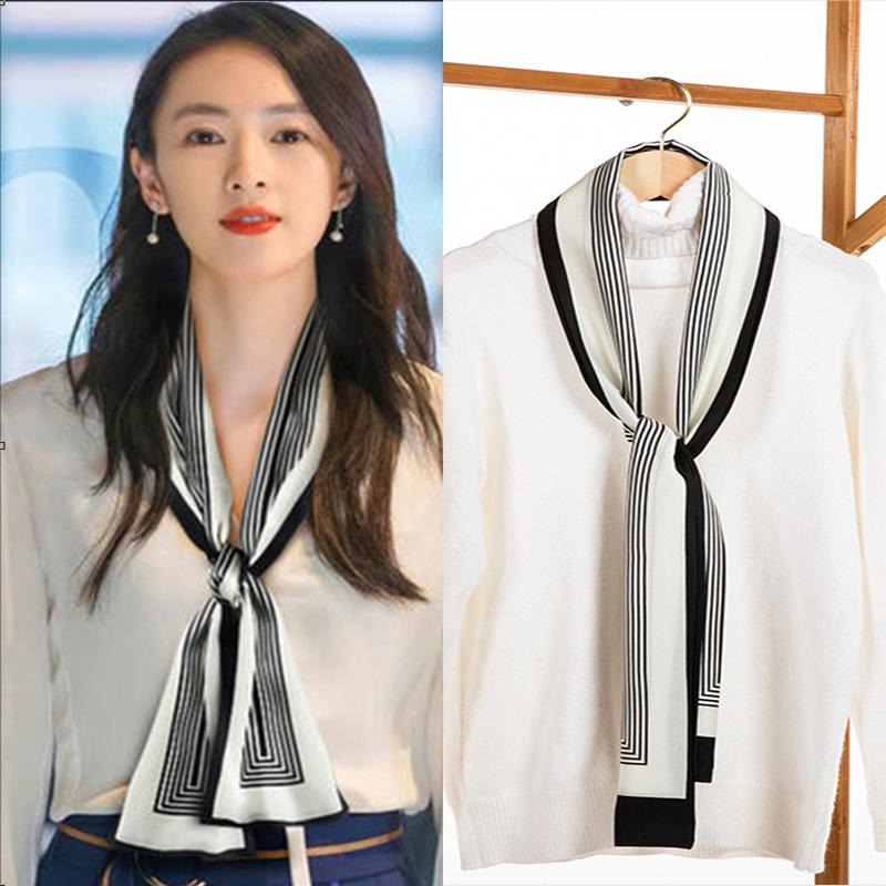 Шарф из искусственного шелка, сезонный маленький шарф, повязка на голову, длинный шарф, универсальный женский шарф с завязками