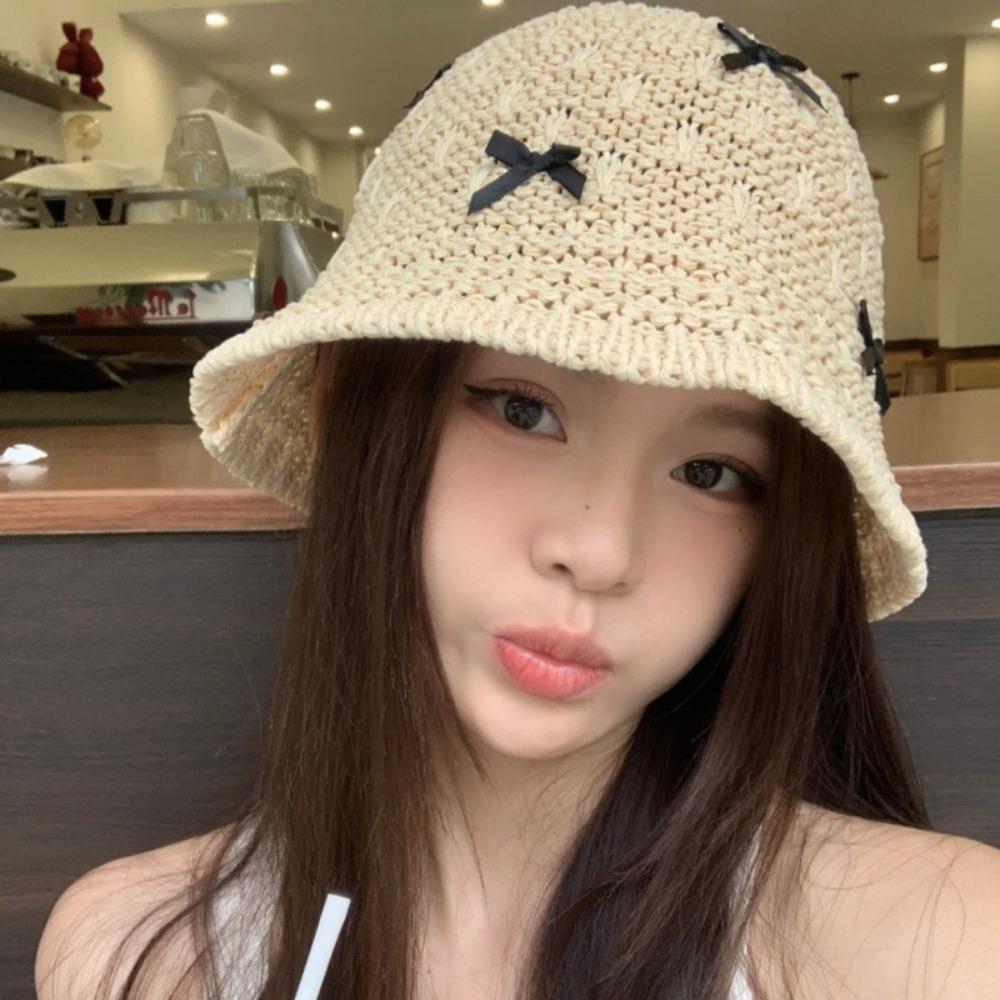 Breathable Beach Straw Hat Solid Color Women Suncreen Hat Korean Bucket Hat Travel Vacation