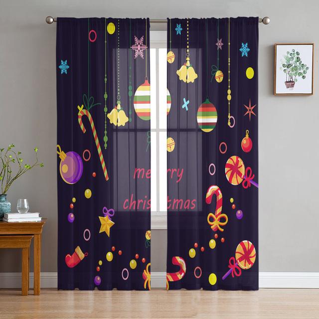Рождественский бант, шар, рождественская елка, тюлевые шторы для украшения гостиной, современные шифоновые прозрачные вуали, рождественские шторы