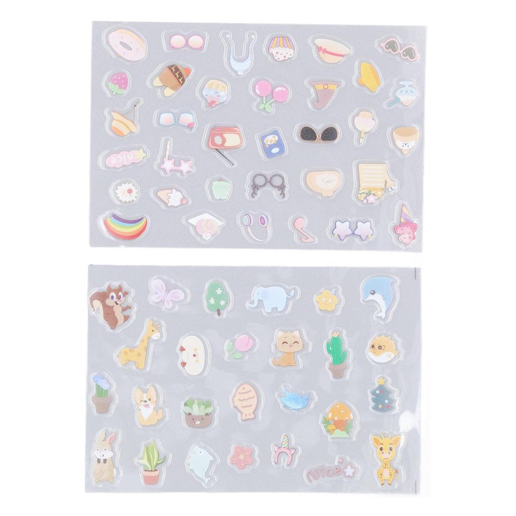 2PCS Decorative Stickers Cute Cartoon Self Adhesive Sticker Colorful PVC Sticker for DIY Album