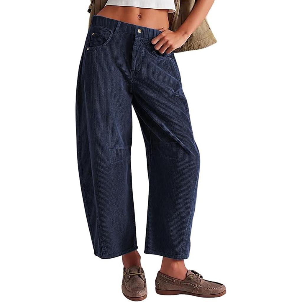 Women's Fashion Solid Color Corduroy Loose Straight Pants