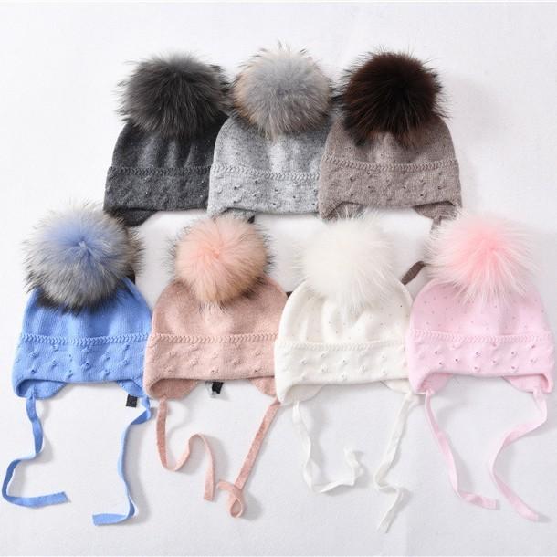 Children's knitted hat rabbit velvet front with small diamonds with braids ear protectors cute outdoor wool hat warm and windproof