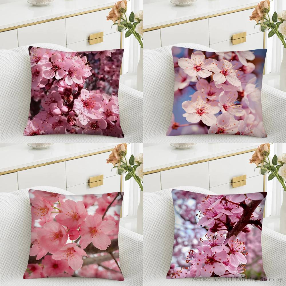 Cherry Blossoms Pillow Case Fashion Square Pillowcase Bedroom Sofa Room Ins Decoration Leisure