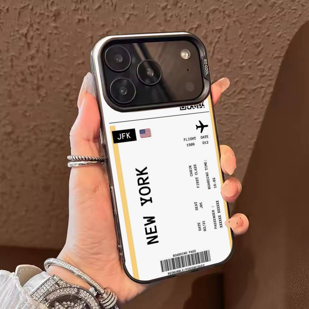 Boarding Pass Plane Ticket  Phone Case For iPhone 17 16 15 14 13 12 11 Pro Max Plus Silver candy Matte Cover