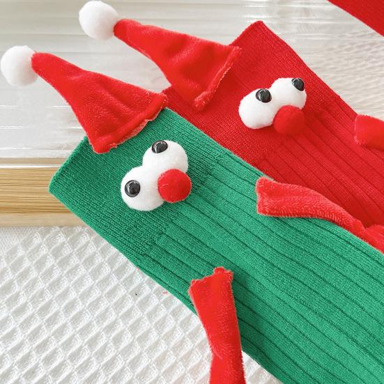 1 Pair Christmas Couple Socks Cartoon Shape Magnetic Hand-linking Festive Mid-tube Thick Warm Anti-slip