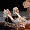 Летние женские босоножки с роскошным острым носком, украшенные стразами, бантом и цветком, на шпильках, банкетные свадебные туфли на высоком каблуке