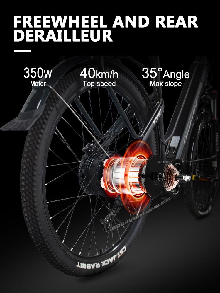 HedaTX TX10 350 Вт Электрический городской велосипед для взрослых: Съемная батарея 48 В 15,6 Ач, алюминиевая рама 27,5 дюймов, гидравлические дисковые тормоза, внедорожный