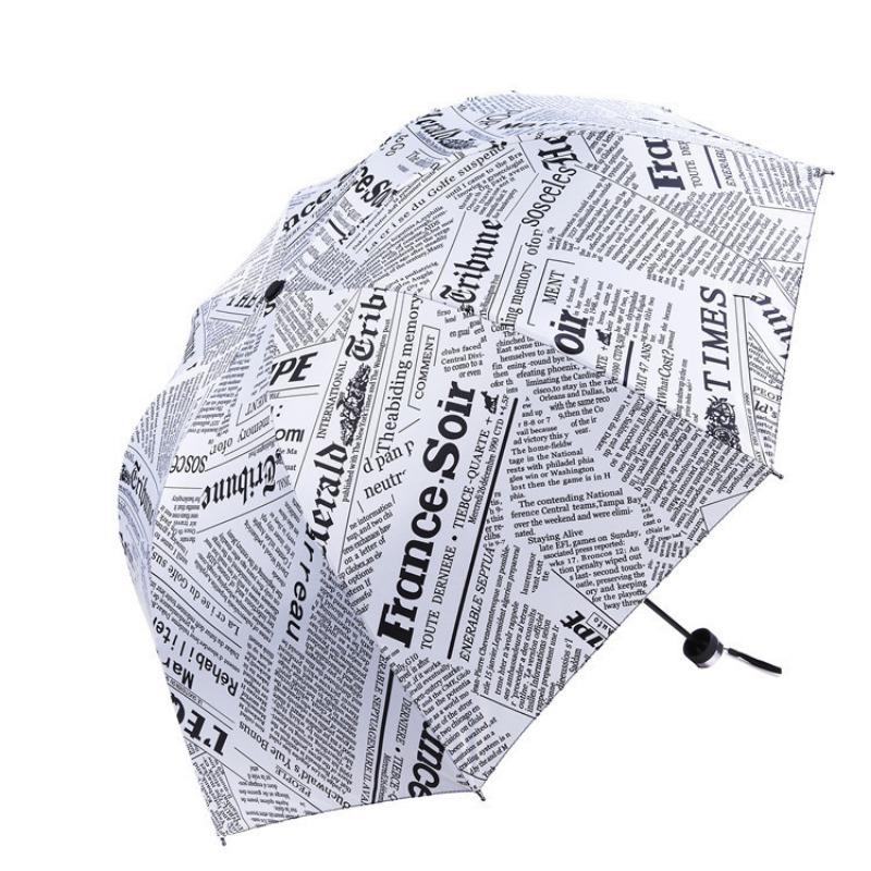 Creative Newspaper Triple Folding Umbrella Manual Umbrella Male Sunny Rainy Dual-use Umbrella UV Protection Sun Umbrella Female
