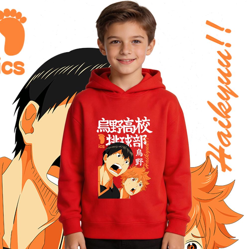 Haikyuu Shoyo Hinata x Tobio Kageyama Anime Boys Girls Kids Print Hoodie Fleece Warm Autumn Winter Casual Pullover